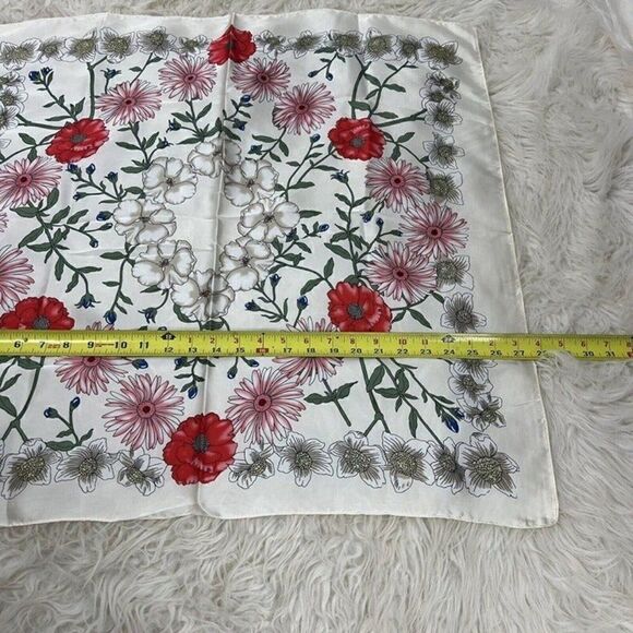 Bohemian Floral White Silk Like Satin large Square Scarf Women Shawl Head wrap - Picture 9 of 10